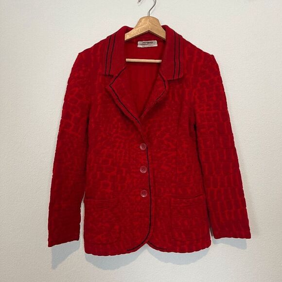 Aldomartins Red Jacquard Textured 3-Button Blazer Jacket Women's Size US 8 - Picture 2 of 7